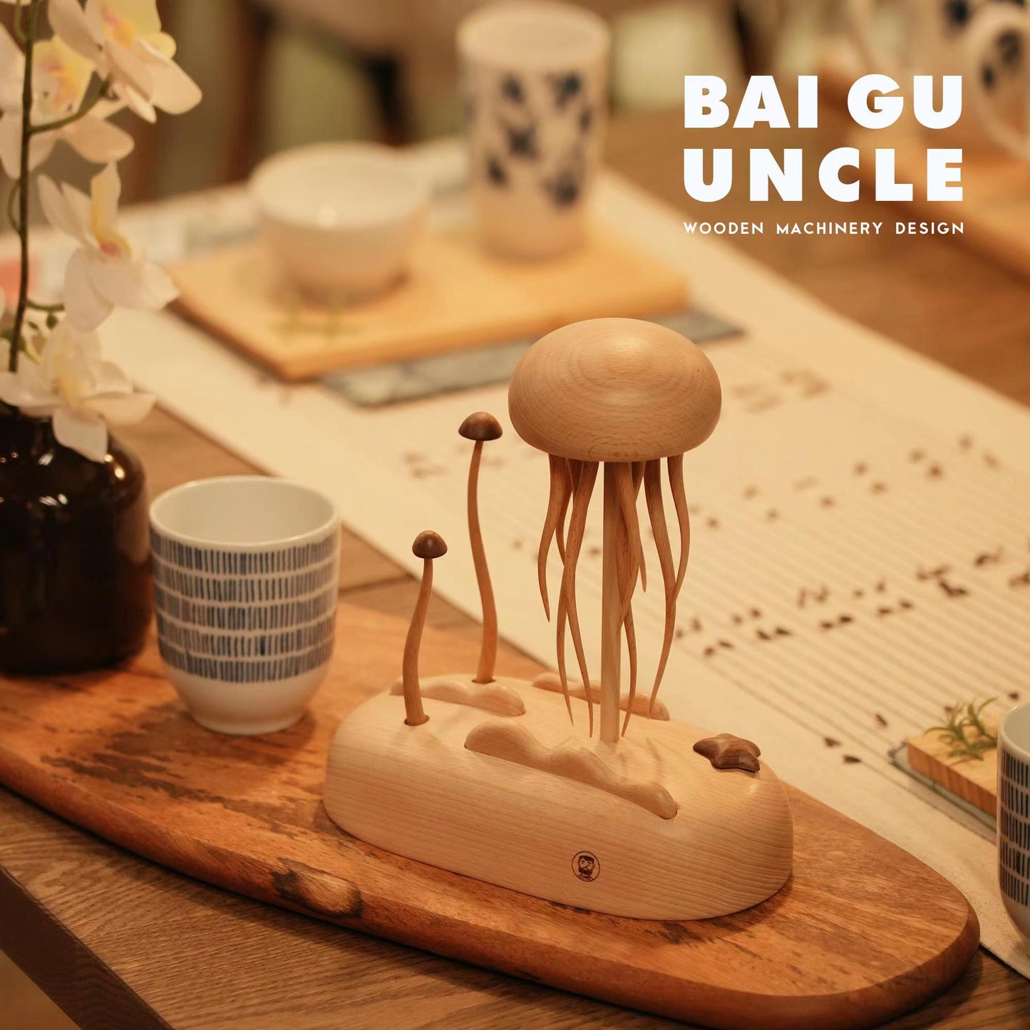 Handmade Wooden Mechanical Jellyfish Creative Gift for Child New House Decoration